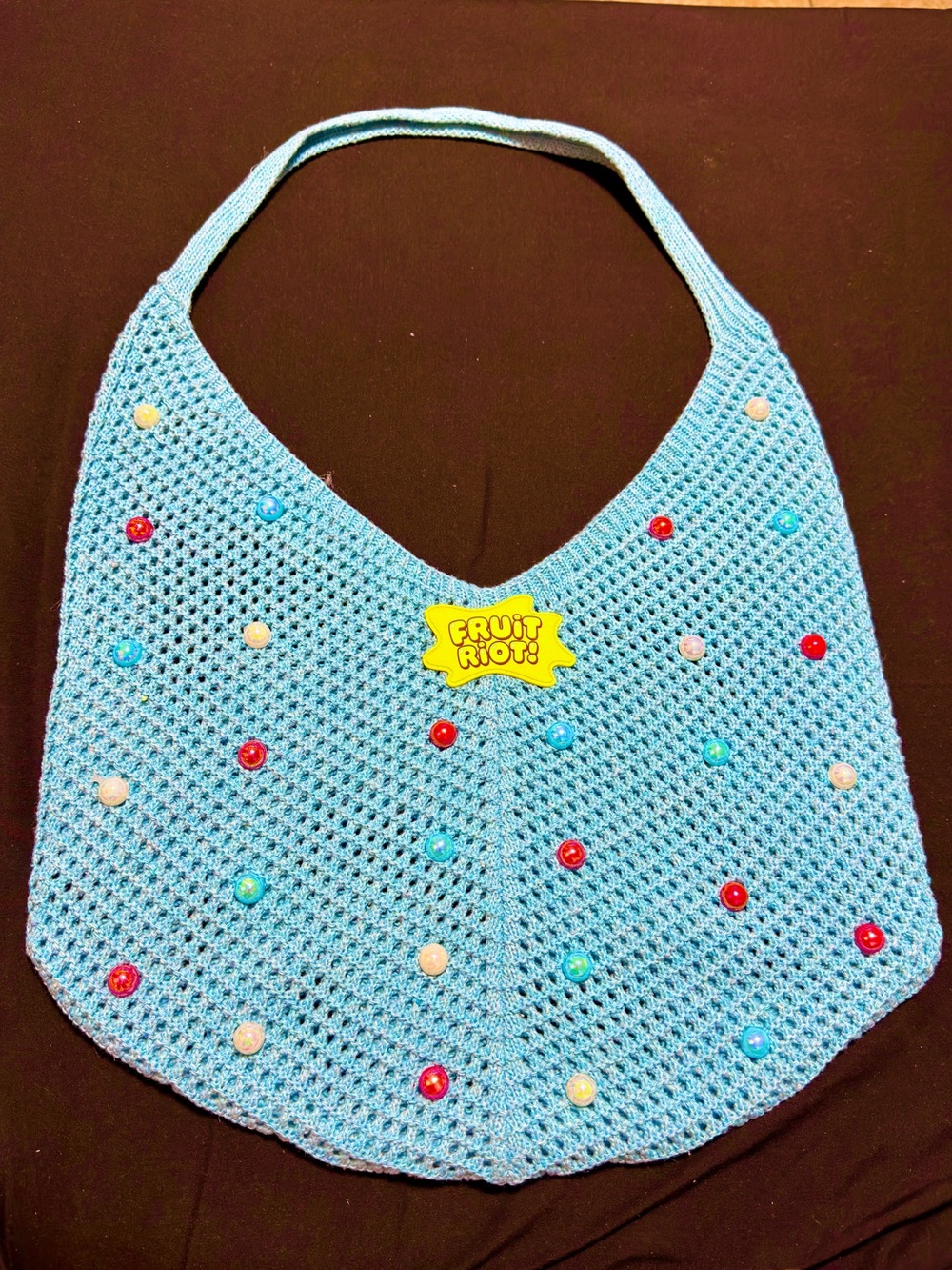 Blue Crochet Beaded Shopping Bag - 'Fruit Riot'